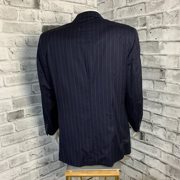 Vintage Burberry Navy Pinstripe Wool Blazer Union Label Sport Coat Suit Jacket - Picture 5 of 16